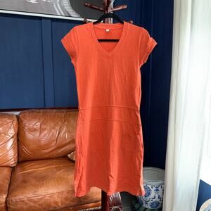 Sahalie S Orange All Cotton French Terry Dropped Waist Pullover Dress